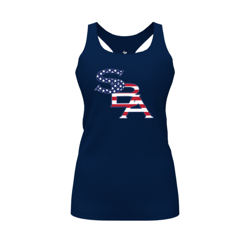 [FT0TRBNV-FYS-LOGO1] Decker Racerback Tank Top (Female Youth S, Navy, Logo 1)