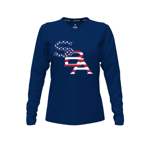 [FTLVCFNV-FYXS-LOGO1] Comfort T-Shirt (Female Youth XS, Navy, V Neck, Logo 1, Long Sleeve)