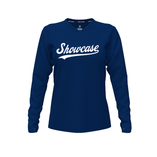 [FTLVCFNV-FYXS-LOGO3] Decker Comfort T-Shirt (Female Youth XS, Navy, V Neck, Logo 3, Long Sleeve)