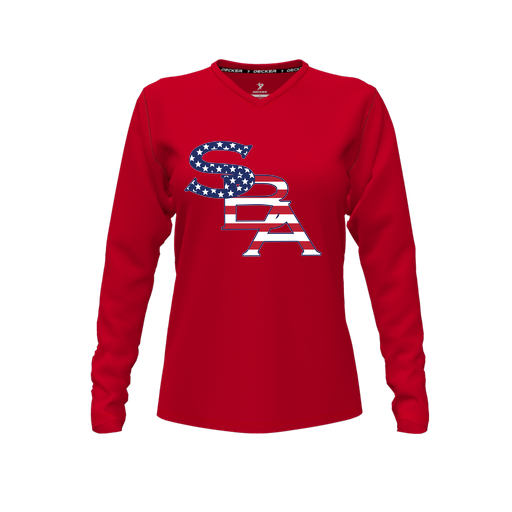 [FTLVCFRD-FYXS-LOGO1] Comfort T-Shirt (Female Youth XS, Red, V Neck, Logo 1, Long Sleeve)