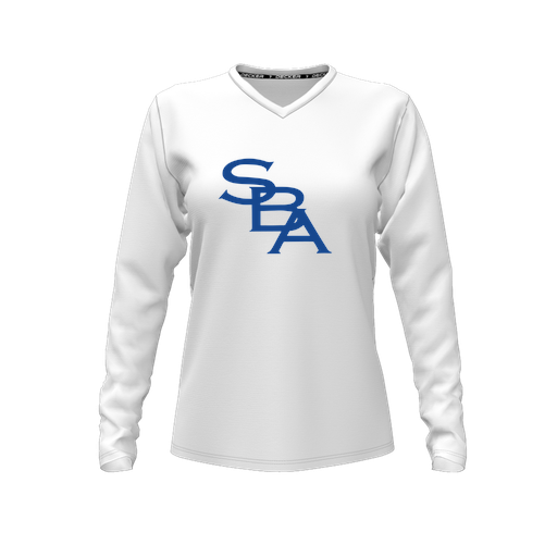 [FTLVPTWH-FYXS-LOGO2] Decker Performance T-Shirt (Female Youth XS, White, V Neck, Logo 2, Long Sleeve)