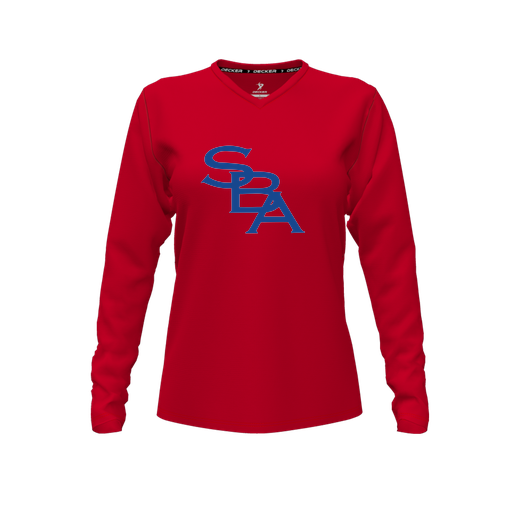 [FTLVPTRD-FYXS-LOGO2] Decker Performance T-Shirt (Female Youth XS, Red, V Neck, Logo 2, Long Sleeve)