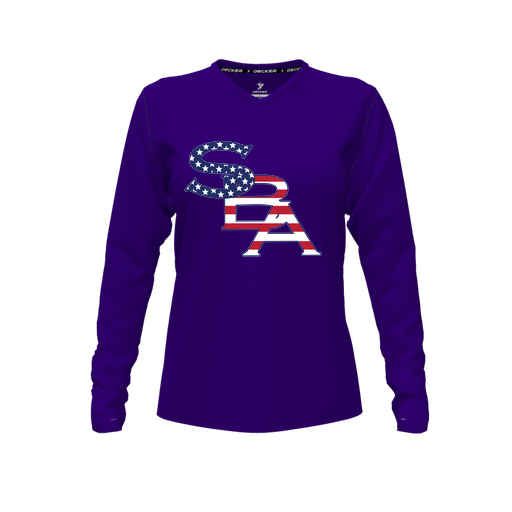 [FTLVPTPP-FYXS-LOGO1] Decker Performance T-Shirt (Female Youth XS, Purple, V Neck, Logo 1, Long Sleeve)